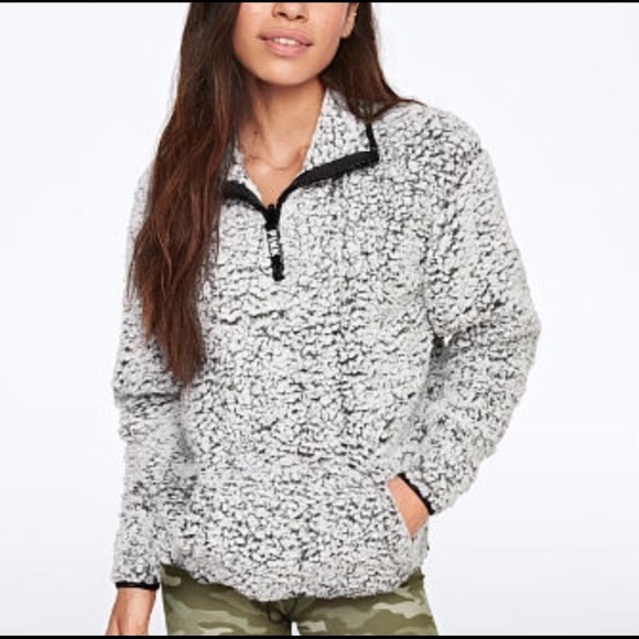 PINK Victoria's Secret Tops - PINK Sherpa Quarter Zip Pullover Top Gray NWT